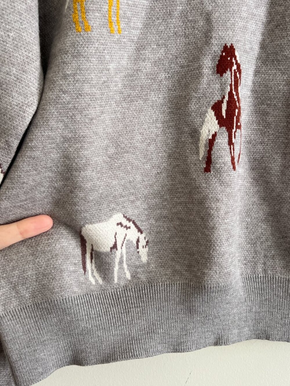 THML Heather Gray Horse Print Crew Neck Pullover Sweater - Picture 3 of 6